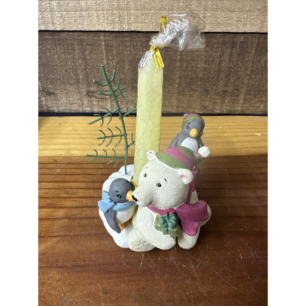 On Our Merry Way We Go Taper Holder Polar Bear Penquin In Box